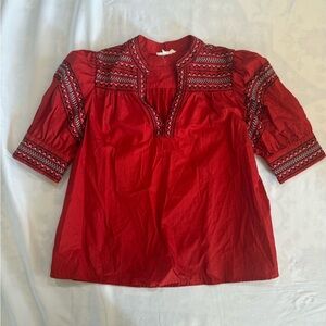 381 A Loves A Red Embroidered Blouse Small Elegant Dillard’s Top